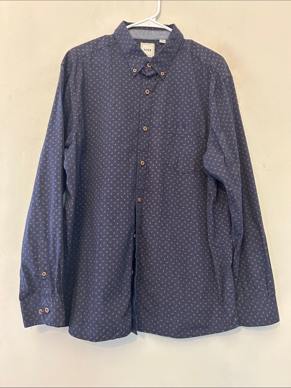 ROWM Navy Patterned Button-Down Shirt Size XL EUC